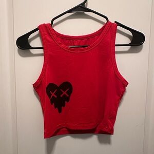 Vibrant Red Heart Graphic Crop Top